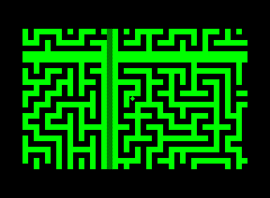 M-Maze (Commodore PET/CBM) screenshot: The top, is actually the bottom of the maze and the left half the right end of the maze
