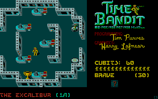 Time Bandit (DOS) screenshot: The bridge of the starship Excalibur. Read messages on the terminals.
