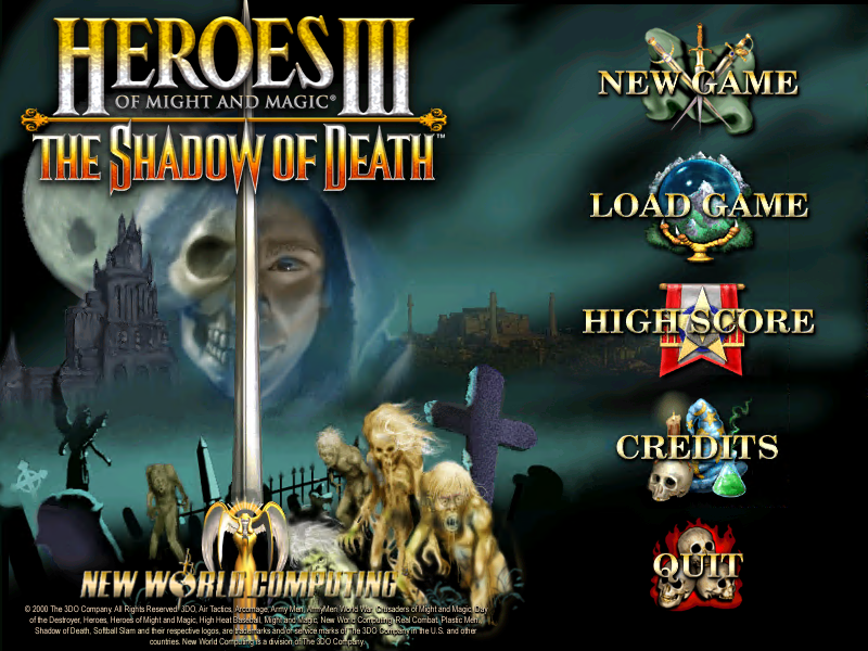 Heroes of Might and Magic III: The Shadow of Death (Windows) screenshot: Main menu