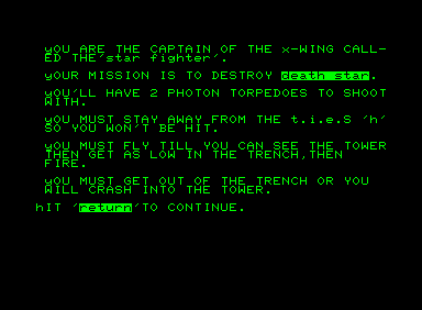 Star Fighter (Commodore PET/CBM) screenshot: Game description