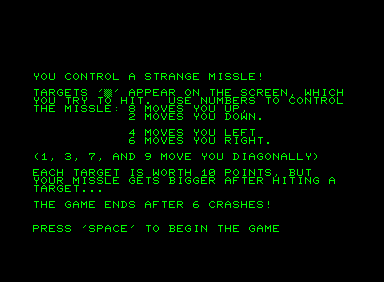 Zap (Commodore PET/CBM) screenshot: Instructions