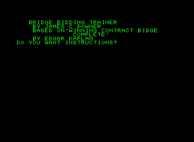 Bridge Bidding Trainer (Commodore PET/CBM) screenshot: Introduction screen
