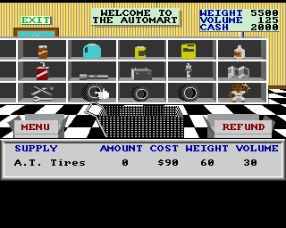 4x4 Off-Road Racing (Amiga) screenshot: Automart - here you can buy supplies for the race.