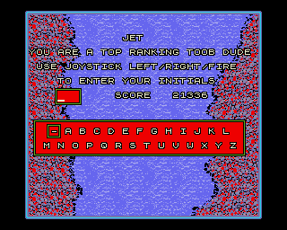 Toobin' (Amiga) screenshot: Entering initials into the high score table.