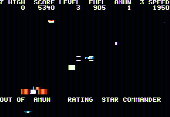 Hadron (Apple II) screenshot: Running out of ammunition - game over