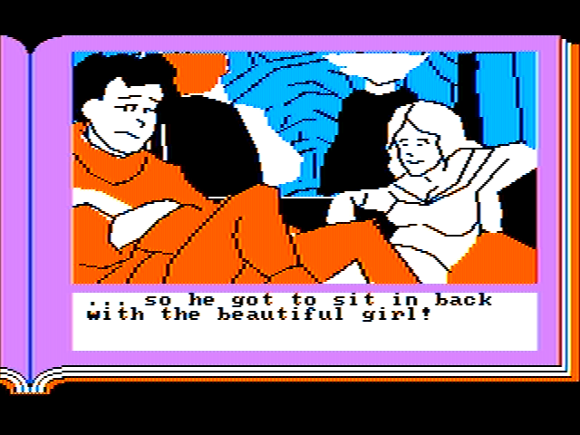ZorkQuest: Assault on Egreth Castle (PC Booter) screenshot: He doesn't look too happy, for some reason (CGA, composite)