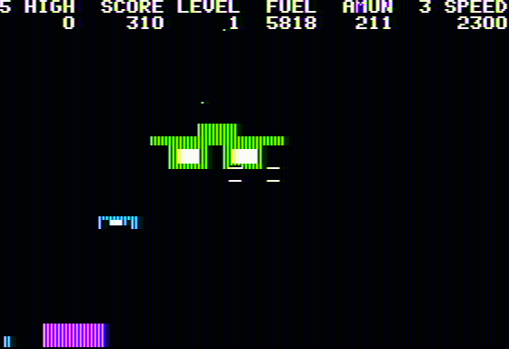 Hadron (Apple II) screenshot: Following a fighter