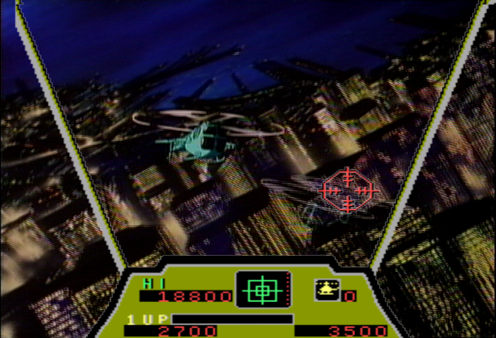 Cobra Command (Arcade) screenshot: Helicopters over New York