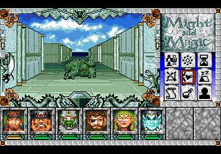 Might and Magic III: Isles of Terra (TurboGrafx CD) screenshot: Exploring the city. Enemy is ahead...