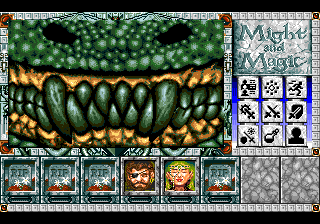 Might and Magic III: Isles of Terra (TurboGrafx CD) screenshot: Scary Game Over screen...