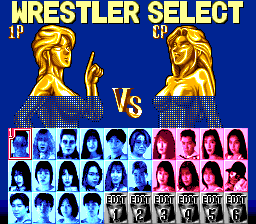 Super Fire Pro Wrestling Queen's Special (TurboGrafx CD) screenshot: Wrestler select