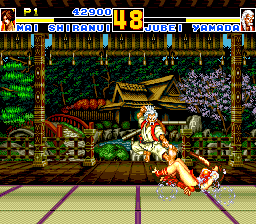Fatal Fury Special (TurboGrafx CD) screenshot: ...in fact, the old guy is so angry that he destroys the pictures! Vandalism is not the answer, old man!..