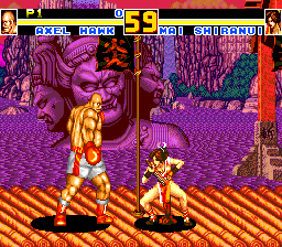Fatal Fury Special (TurboGrafx CD) screenshot: It's night in Japan... and Mai is about to do a pole dance. Hopefully :)
