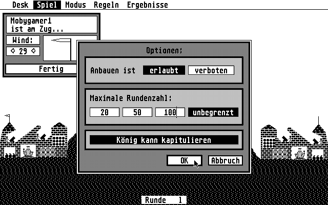Ballerburg (Atari ST) screenshot: The game options screen