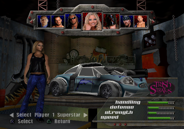 WWE Crush Hour (PlayStation 2) screenshot: Choosing the vehicle.