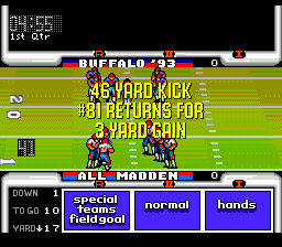 John Madden Duo CD Football (TurboGrafx CD) screenshot: Gained 3 yards. Not much, eh? Gotta change the tactics...