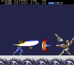 Strider (TurboGrafx CD) screenshot: Ouch... this boss sends projectiles that need to be destroyed
