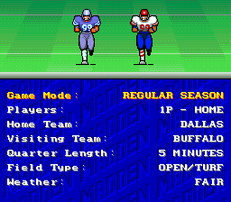 John Madden Duo CD Football (TurboGrafx CD) screenshot: Main menu
