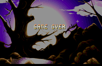 Jim Power in "Mutant Planet" (TurboGrafx CD) screenshot: The Game Over screen is really beautiful