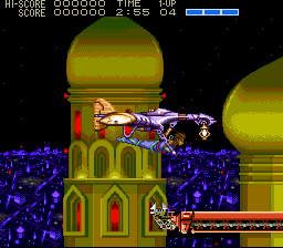 Strider (TurboGrafx CD) screenshot: The hero is dropped by a plane