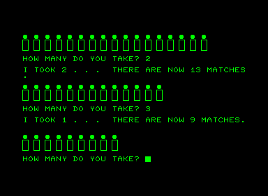 Matches (Commodore PET/CBM) screenshot: Mid-game