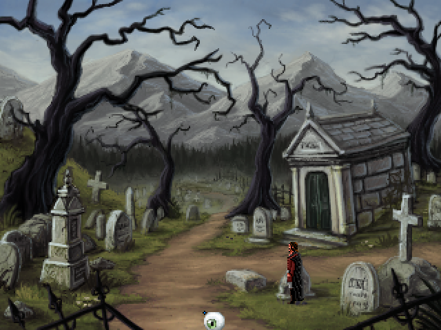 Quest for Infamy (Windows) screenshot: The graveyard - I kinda seem to have a thing for graveyard screenshots, even though I'm in no way sinister, at most melancholic...