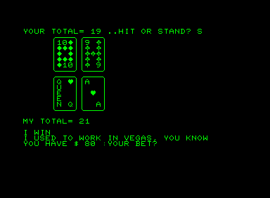 Butterfield Social & Recreational Club (Commodore PET/CBM) screenshot: Luck is not on my side today...