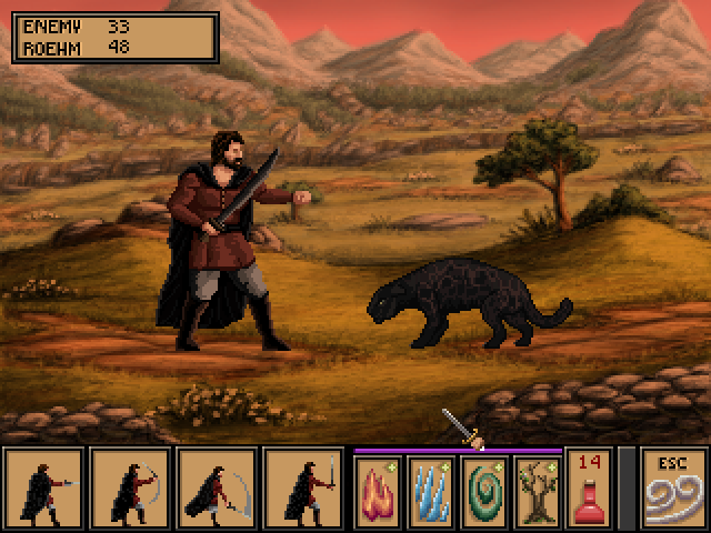 Quest for Infamy (Windows) screenshot: Yup, that's a jaguar, in this not very South American or tropical area. However, it's the worst enemy from the financial point of view - jaguars don't carry money and don't have stuff you can sell.