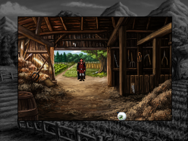 Quest for Infamy (Windows) screenshot: This barn is also a place where you can steal stuff, but it's completely safe because nobody is guarding it.