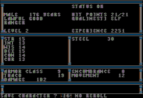 Champions of Krynn (Apple II) screenshot: Character creation