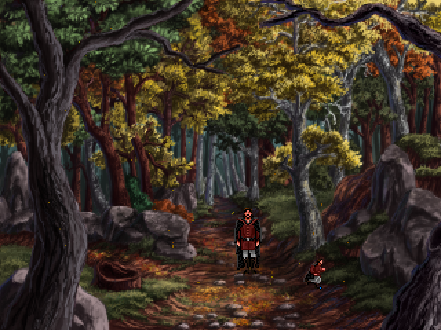 Quest for Infamy (Windows) screenshot: The South Woods - for some classes easier to enter than for others...