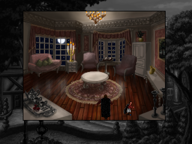 Quest for Infamy (Windows) screenshot: The loveliest home where you can steal something - rather 18th or 19th-century style than the medieval period. However, RPG temporal realities are usually rather vague...