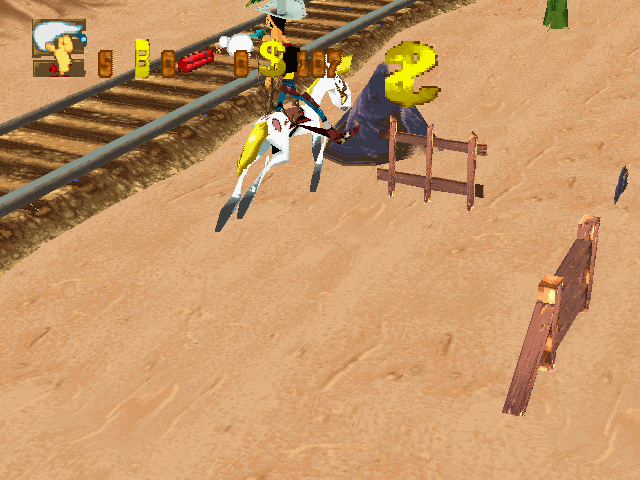 Lucky Luke (Windows) screenshot: The first part of this level is presented in this perspective.