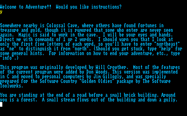 Golden Oldies: Volume 1 - Computer Software Classics (Amiga) screenshot: The instructions to Adventure, aka Colossal Cave Adventure, one of the first text adventure games ever made.
