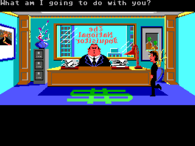 Zak McKracken and the Alien Mindbenders (Windows) screenshot: Zak's boss is not happy with Zak's writing (GOG release, Floppy version)