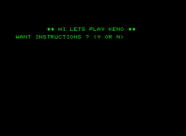 Keno (Commodore PET/CBM) screenshot: Introduction screen