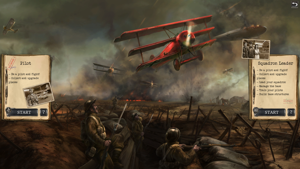 Warplanes: WW1 Sky Aces (Windows) screenshot: You can play as a regular pilot or squadron leader which includes some base management.