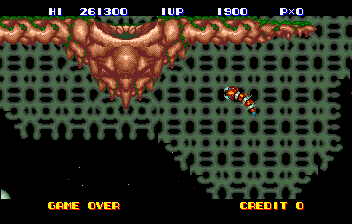 Hyper Dyne: Side Arms Special (TurboGrafx CD) screenshot: That's it. Killed by a snake... *sniff*