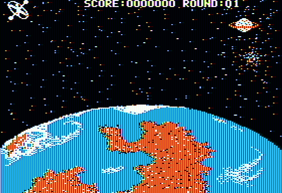 Argos (Apple II) screenshot: Aliens appearing as tiny dots from Saturn
