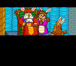 Seiryū Densetsu Monbit (TurboGrafx CD) screenshot: Intro. It's hard to trust a monarch with bunny ears growing out of his crown