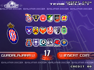 ES: Evolution Soccer (Arcade) screenshot: Team select (Mexican club teams)