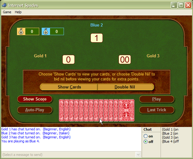 Microsoft Windows XP (included games) (Windows) screenshot: The beginning of a new Internet Spades game