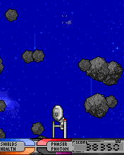 Star Trek: The Birds of Prey (J2ME) screenshot: Flying through an asteroid field