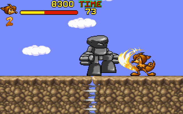 Shakii the Wolf (DOS) screenshot: Shakii faces Rockman, level two's mid-level boss.