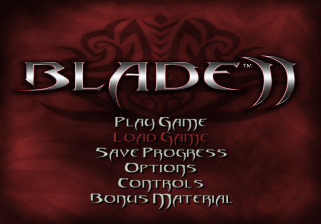 Blade II (PlayStation 2) screenshot: Title screen with main menu.