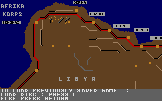 Afrika Korps (Atari ST) screenshot: Title on Strategical Map and Start Menu below