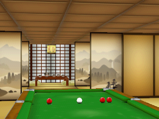 Pool Ninja (Android) screenshot: The game takes place in a traditional Japanese building