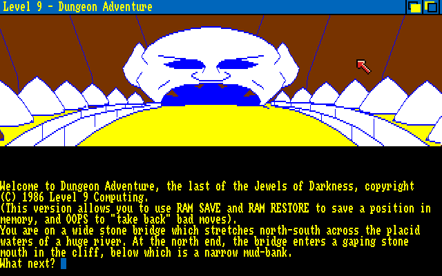 Jewels of Darkness (Amiga) screenshot: Starting Dungeon Adventure.