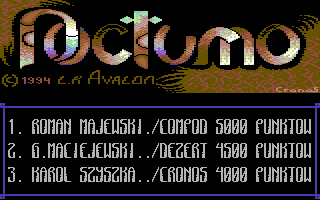 Nocturno (Commodore 64) screenshot: High score table