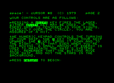 Screenshot of Space! (Commodore PET/CBM, 1979) - MobyGames